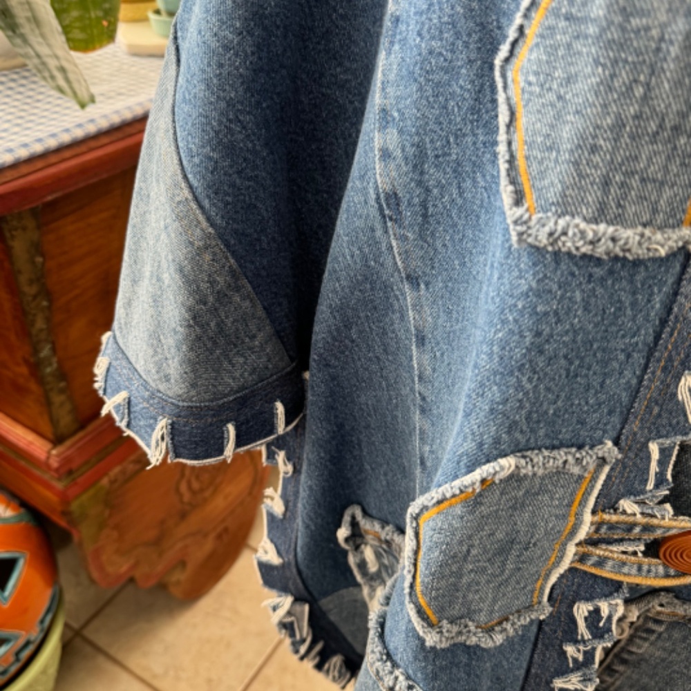 Custom Cotton Denim Jean Long Sleeve Button Down Jacket Sz OS - Picture 3 of 11